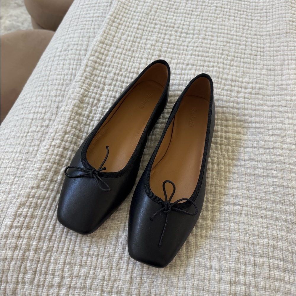 Madewell Black Square-Toe Ballet Flats with Bow